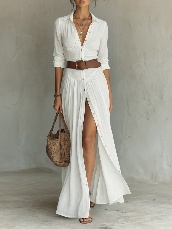 Amélia™ — Elegant maxi dress with lapel collar