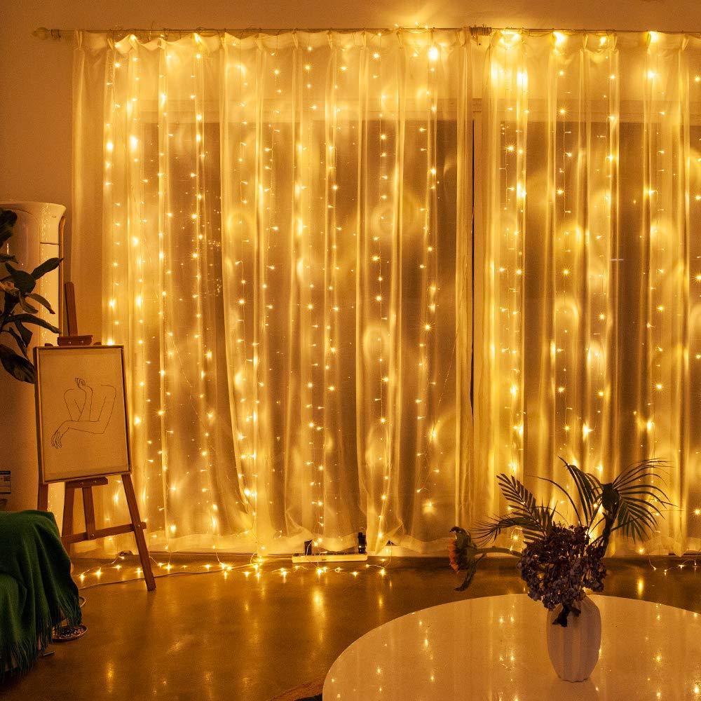 Feenvorhang mit warmweißen LED-Lichtern und 8 Beleuchtungsmodi