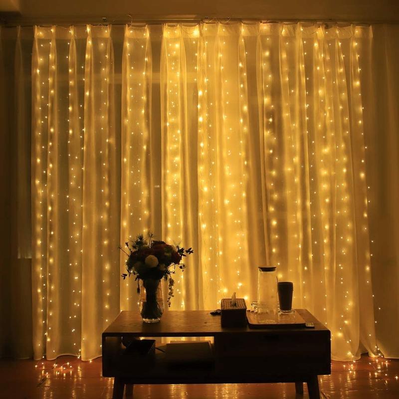 Feenvorhang mit warmweißen LED-Lichtern und 8 Beleuchtungsmodi