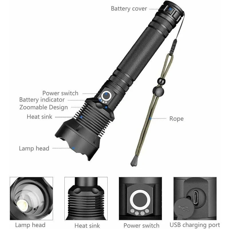 BeamMax™ Taschenlampe mit Teleskop-Zoom und wiederaufladbarem Akku