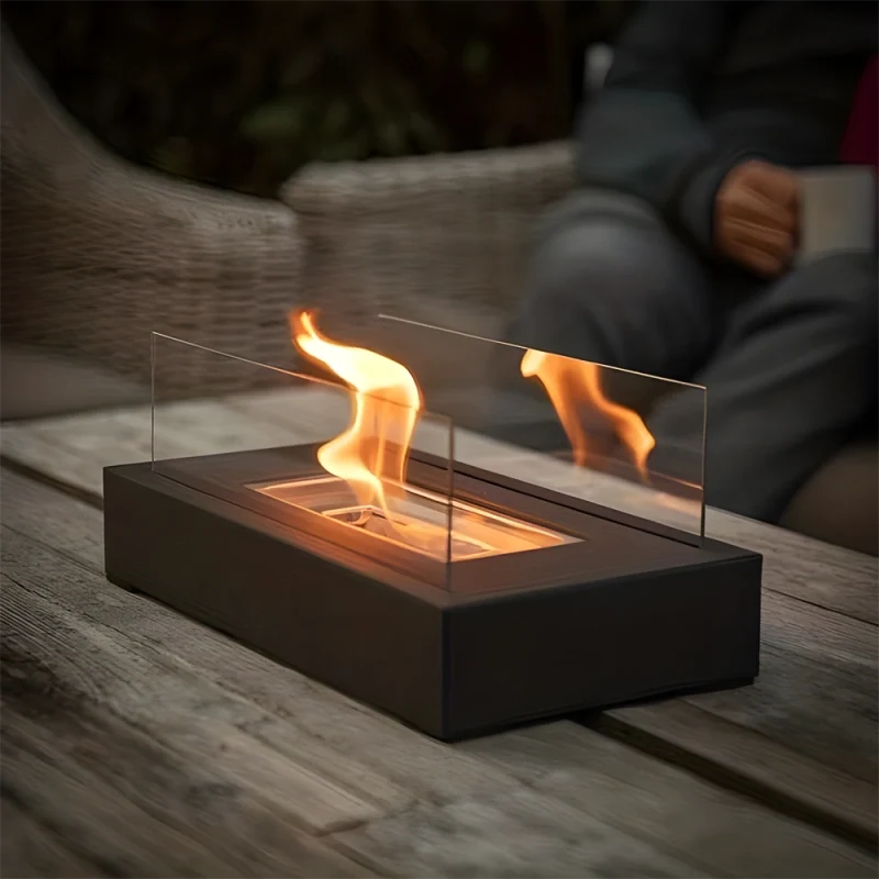 Everlasting Flame™ Tischkamin mit Glasabdeckung in Schwarz oder Weiß