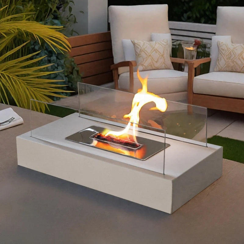 Everlasting Flame™ Tischkamin mit Glasabdeckung in Schwarz oder Weiß