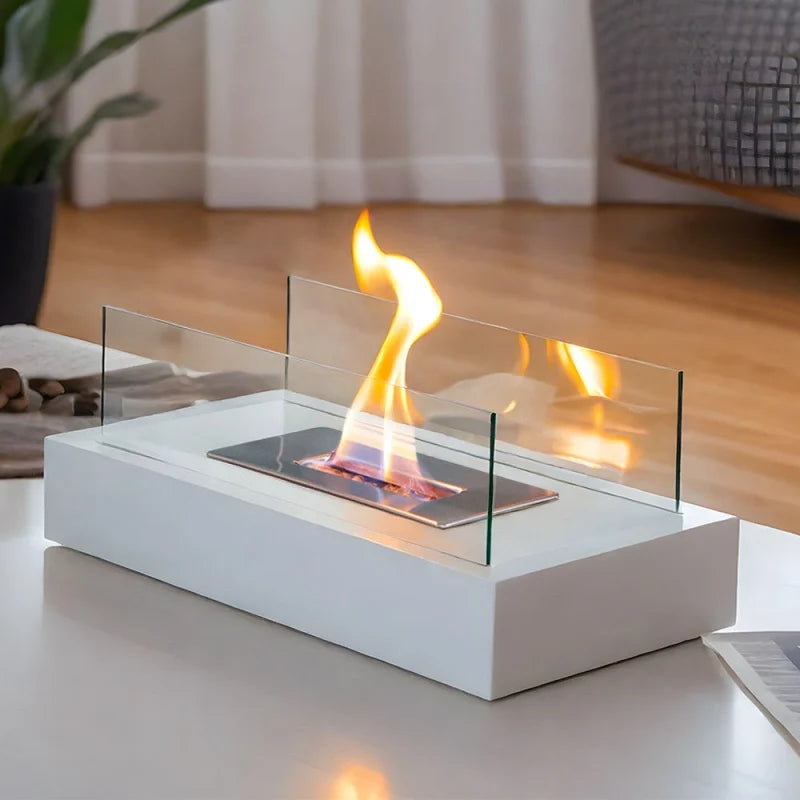 Everlasting Flame™ Tischkamin mit Glasabdeckung in Schwarz oder Weiß