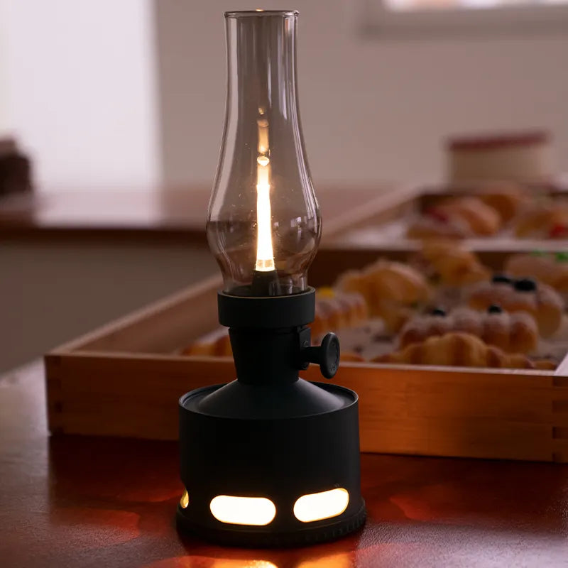 LED Vintage Laterne mit USB-Ladefunktion und Puster-Aus