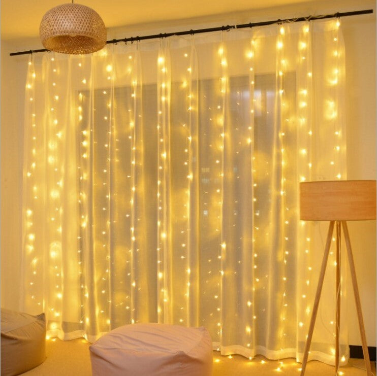 Feenvorhang mit warmweißen LED-Lichtern und 8 Beleuchtungsmodi