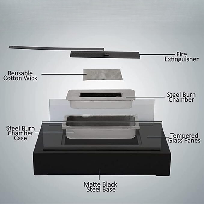 Everlasting Flame™ Tischkamin mit Glasabdeckung in Schwarz oder Weiß