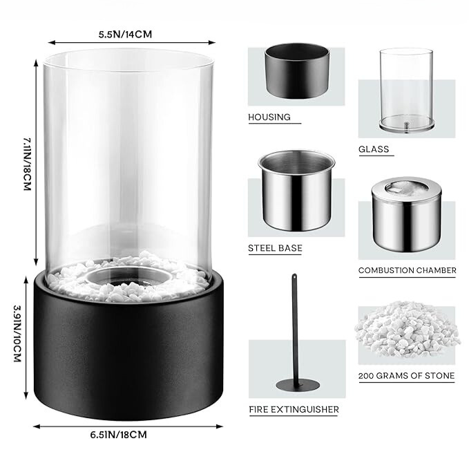 Everlasting Flame™ Öllampe mit Glaszylinder und Dekosteinen