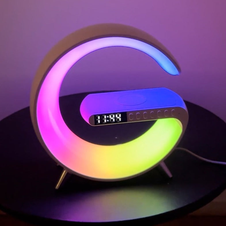 Multifunktionale LED-Tischleuchte mit kabellosem Ladegerät und Uhr
