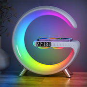 Multifunktionale LED-Tischleuchte mit kabellosem Ladegerät und Uhr