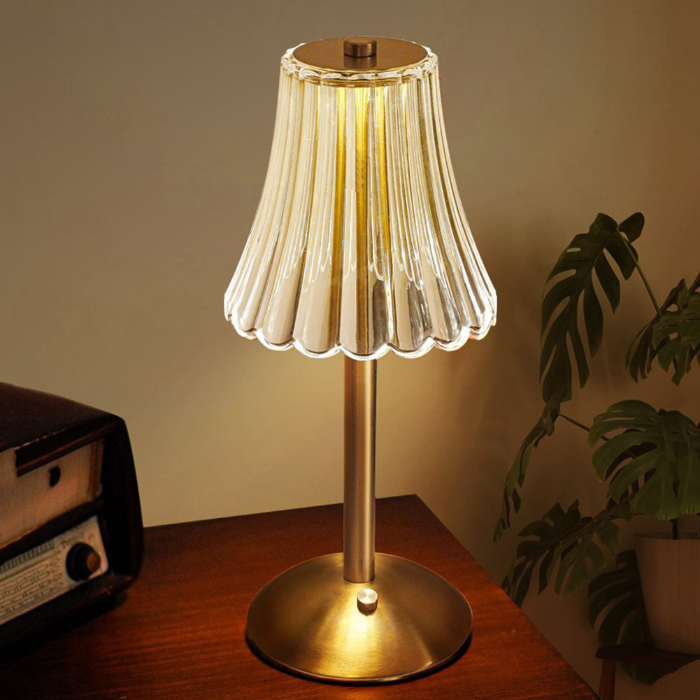 Kristalltischlampe mit Touchdimmer und Akku, goldfarben