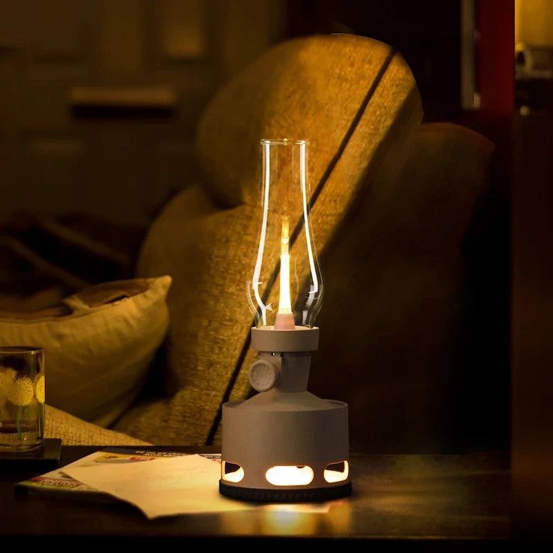 LED Vintage Laterne mit USB-Ladefunktion und Puster-Aus