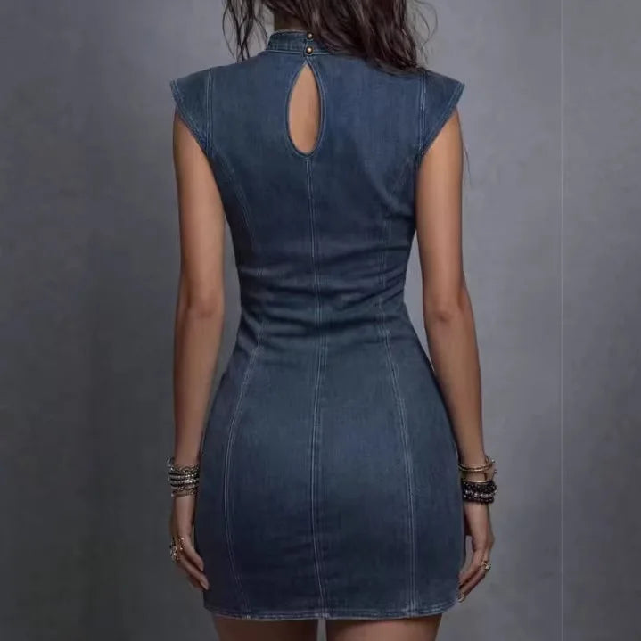 Denim Sculpt | Mini Dress with Cut-out and Cross Neckline