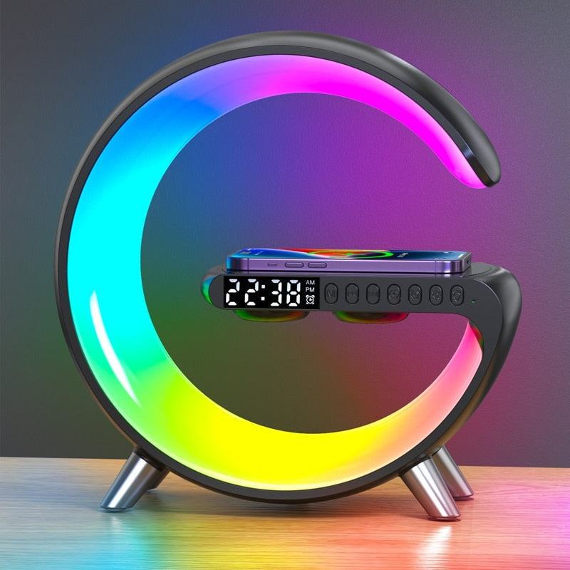 Multifunktionale LED-Tischleuchte mit kabellosem Ladegerät und Uhr