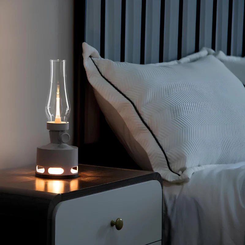 LED Vintage Laterne mit USB-Ladefunktion und Puster-Aus