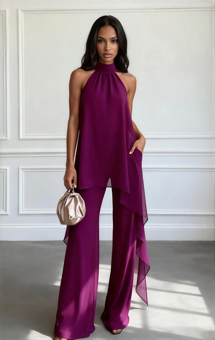 Purple | Elegant Halter Suit with Trousers