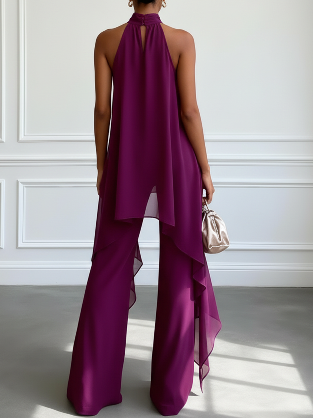 Purple | Elegant Halter Suit with Trousers