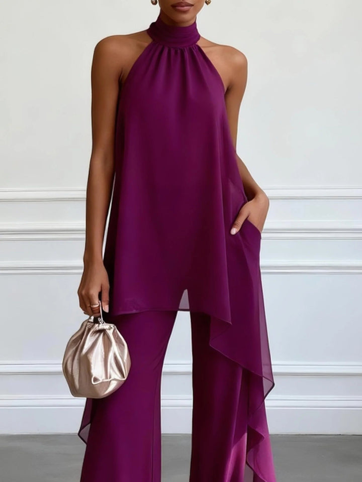 Purple | Elegant Halter Suit with Trousers