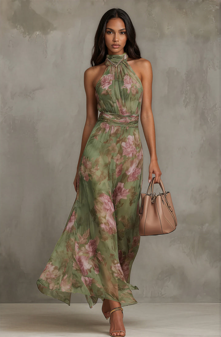 Livia | Elegant Floral Halter Maxi Dress