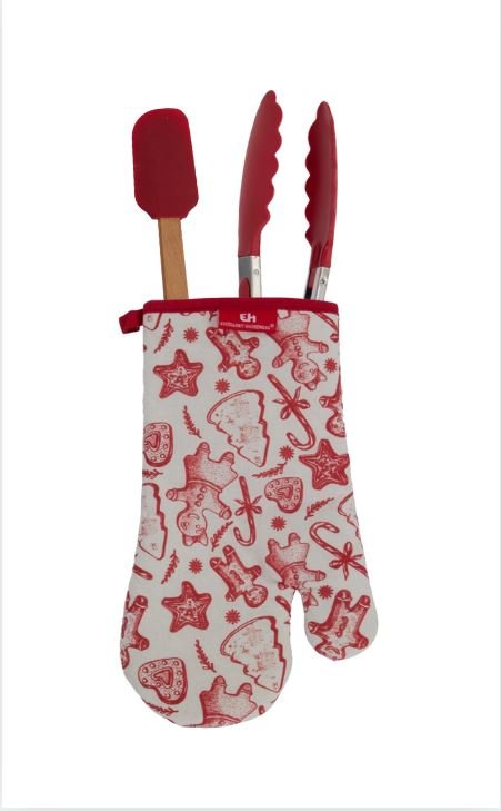Backset „Christmas Bakery“ mit Ofenhandschuh, Zange und Spatel