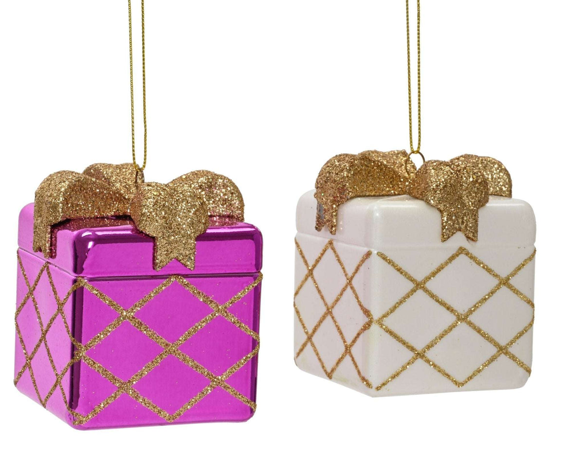 Baumschmuck Geschenk 4er-Set Pink/Weiß (7,9 x 6,9 x 6,9 cm)