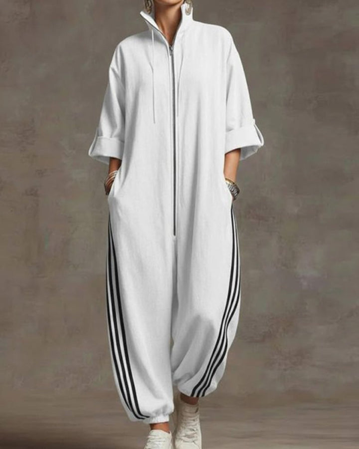 Leonora | Striped tracksuit, sporty style with zip