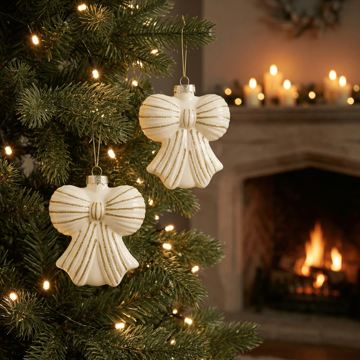Christbaumanhänger Schleife Creme/Gold 12-tlg. (10 x 9 x 4 cm)
