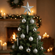 Christbaumkollektion Silber 33-tlg. (Ø 8 cm) inkl. Spitze (Ø 19 cm)