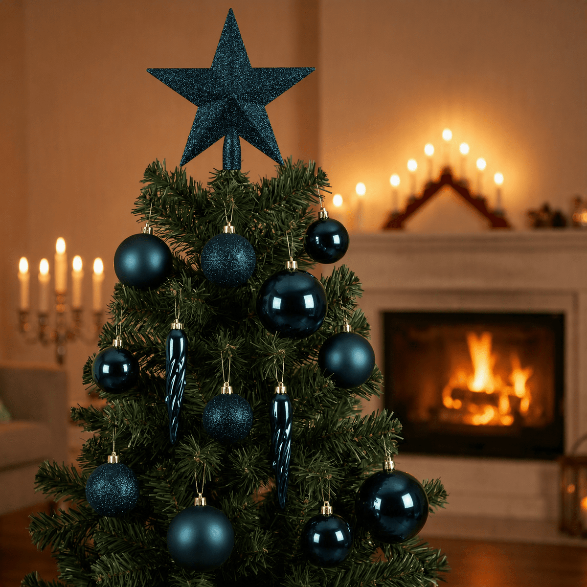 Christbaumkollektion Smaragd 33-tlg. (Ø 8 cm) inkl. Spitze (Ø 19 cm)
