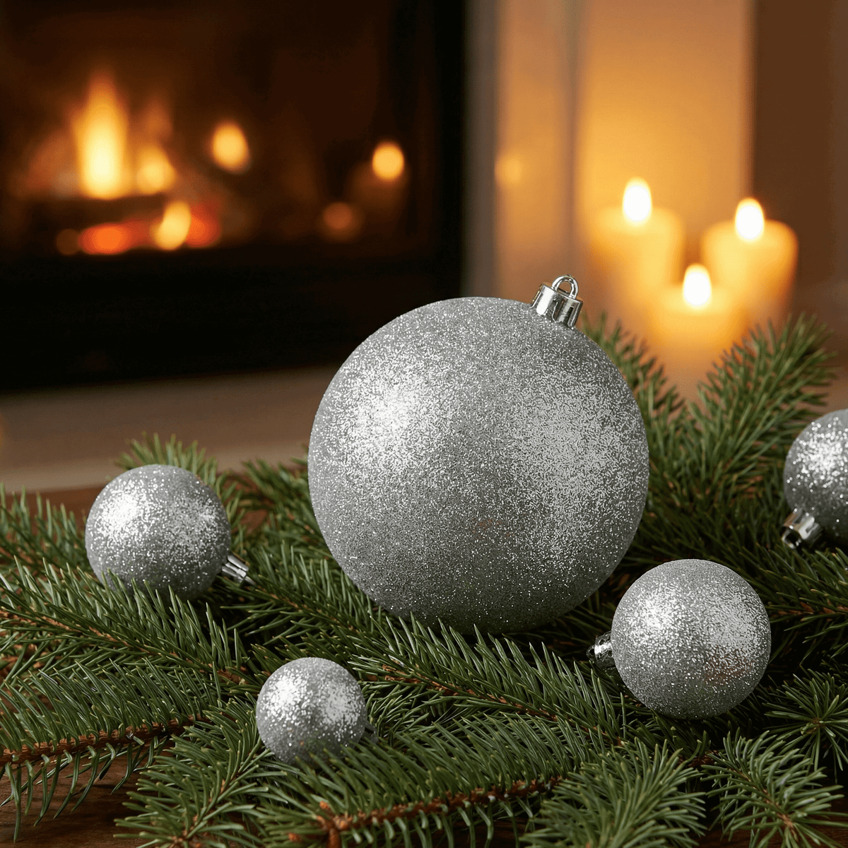 Christbaumkugel Glitzer Silber (Ø 20 cm)