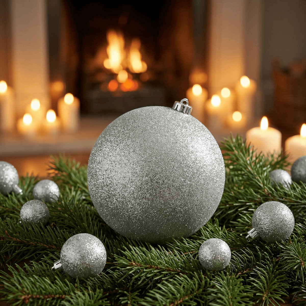 Christbaumkugel Glitzer Silber (Ø 25 cm)