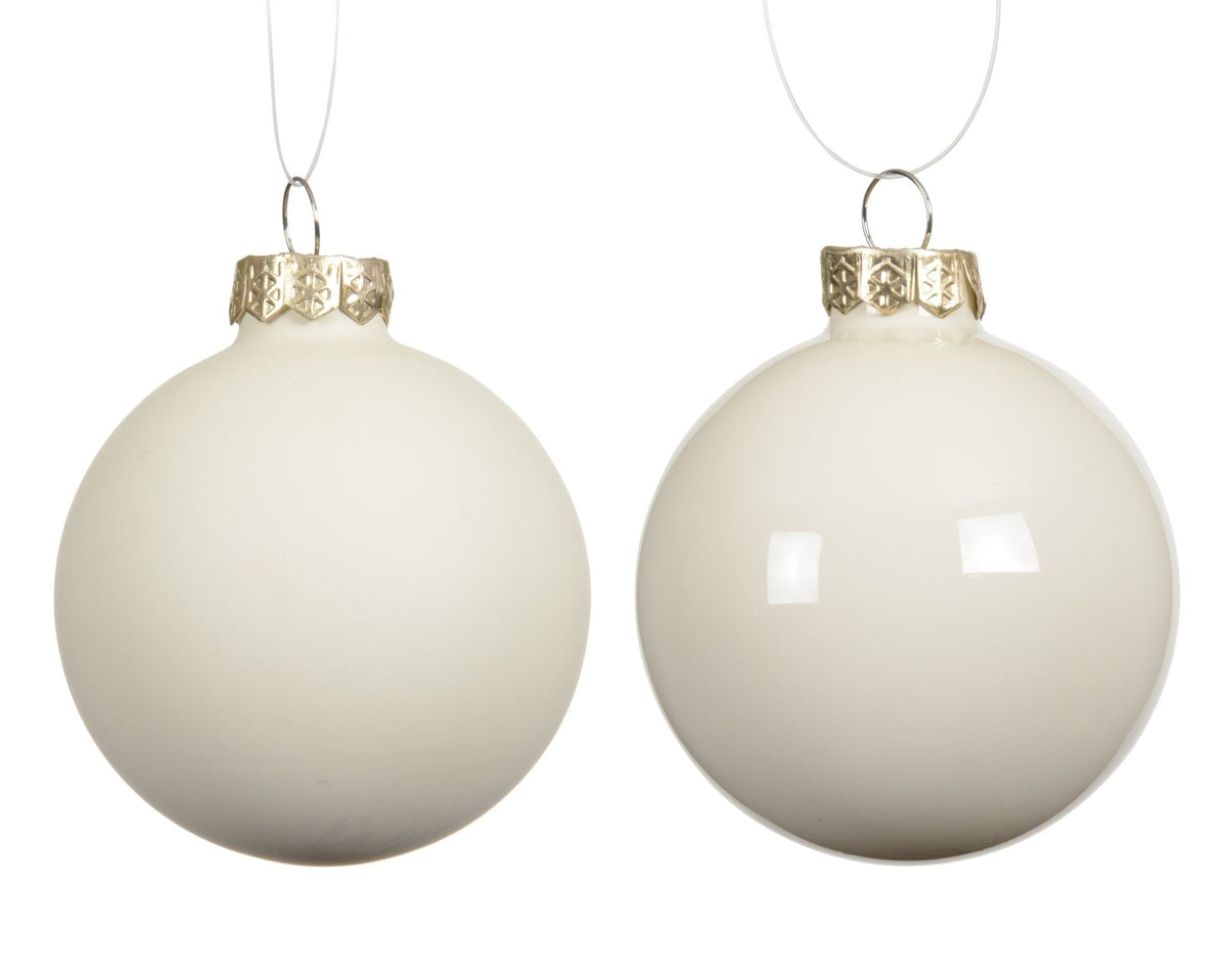 Christbaumkugel-Mix Wollweiss matt/glänzend 8-tlg. (Ø 7 cm)