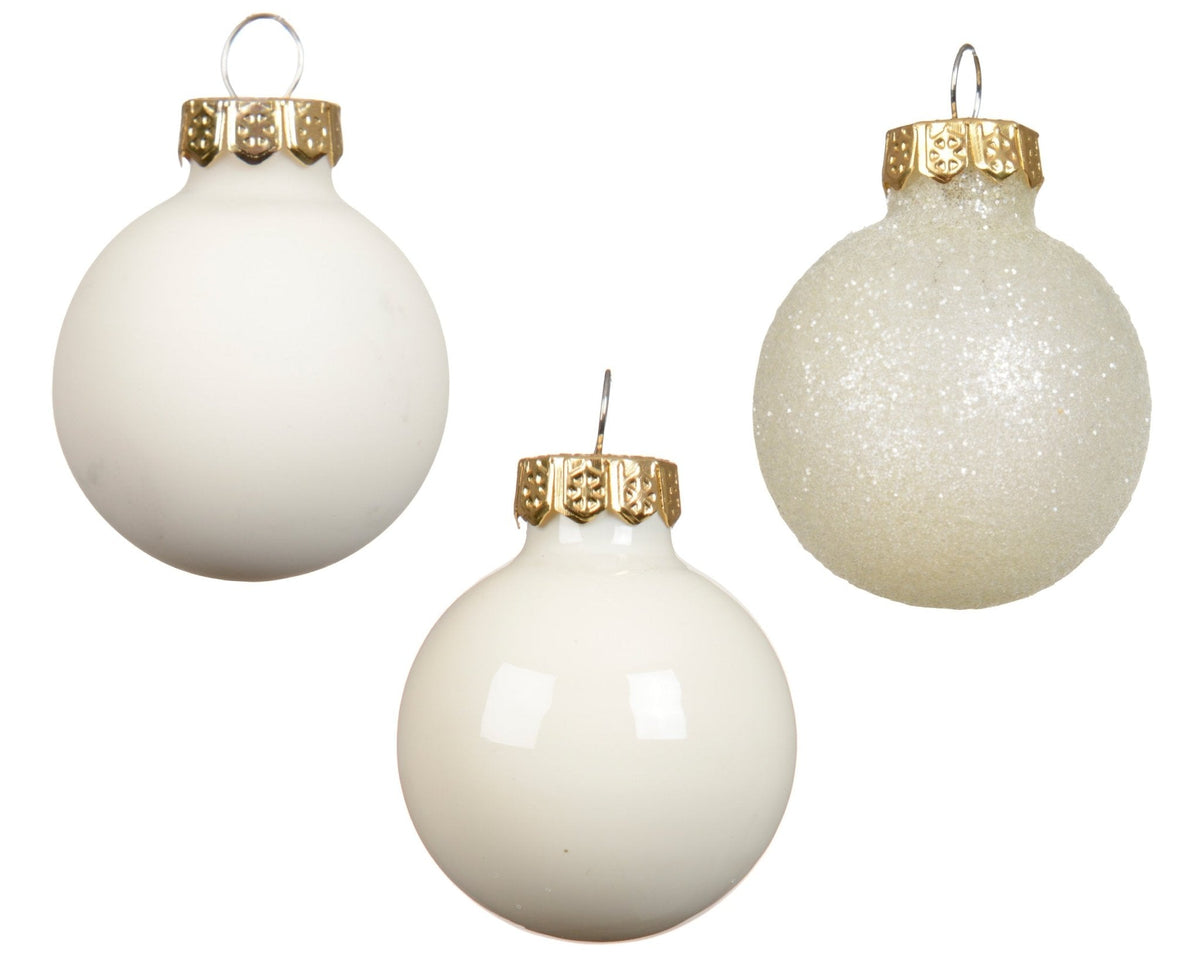 Christbaumkugeln Mini Silber-Glitzer /Wollweiß 9-tlg. (Ø 3 cm)