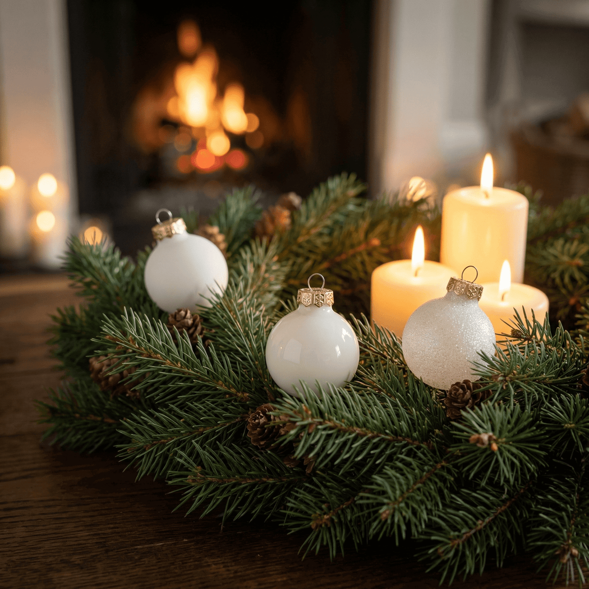 Christbaumkugeln Mini Silber-Glitzer /Wollweiß 9-tlg. (Ø 3 cm)