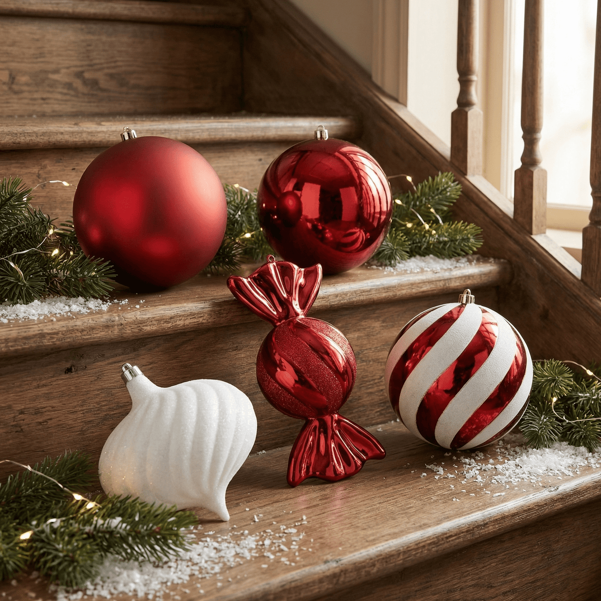 Christbaumkugeln Rubin & Schnee 6-tlg. (Ø 20 cm)