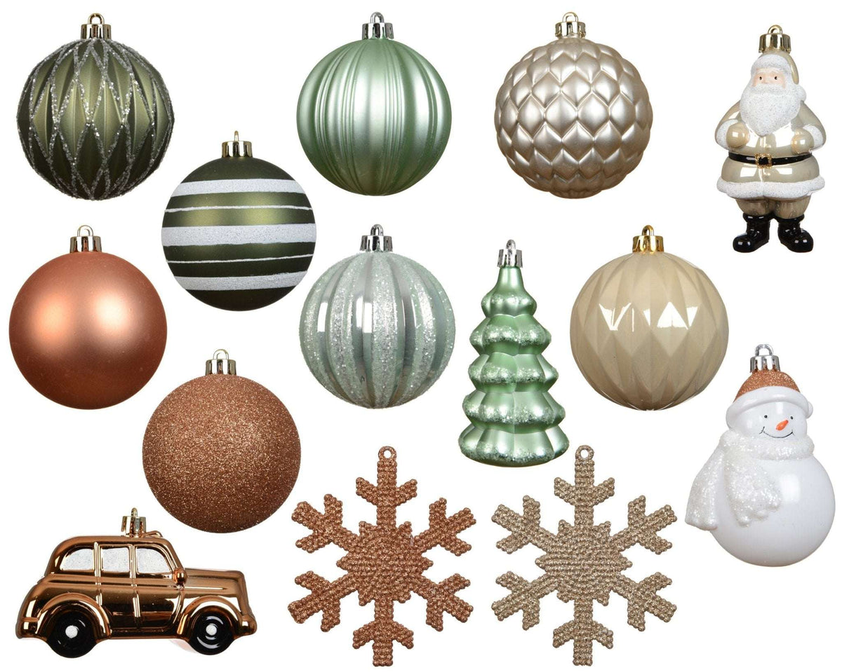 Christbaumschmuck-Set Nostalgie-Mix Grün/Gold 25-tlg. (8 cm)