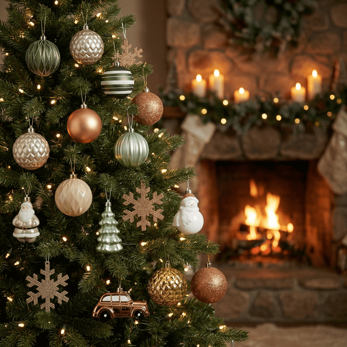 Christbaumschmuck-Set Nostalgie-Mix Grün/Gold 25-tlg. (8 cm)