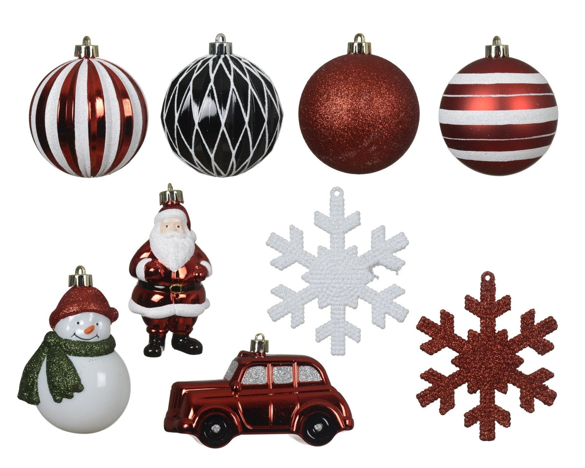 Christbaumschmuck-Set Nostalgie-Mix Rot/Weiß 25-tlg. (8 cm)