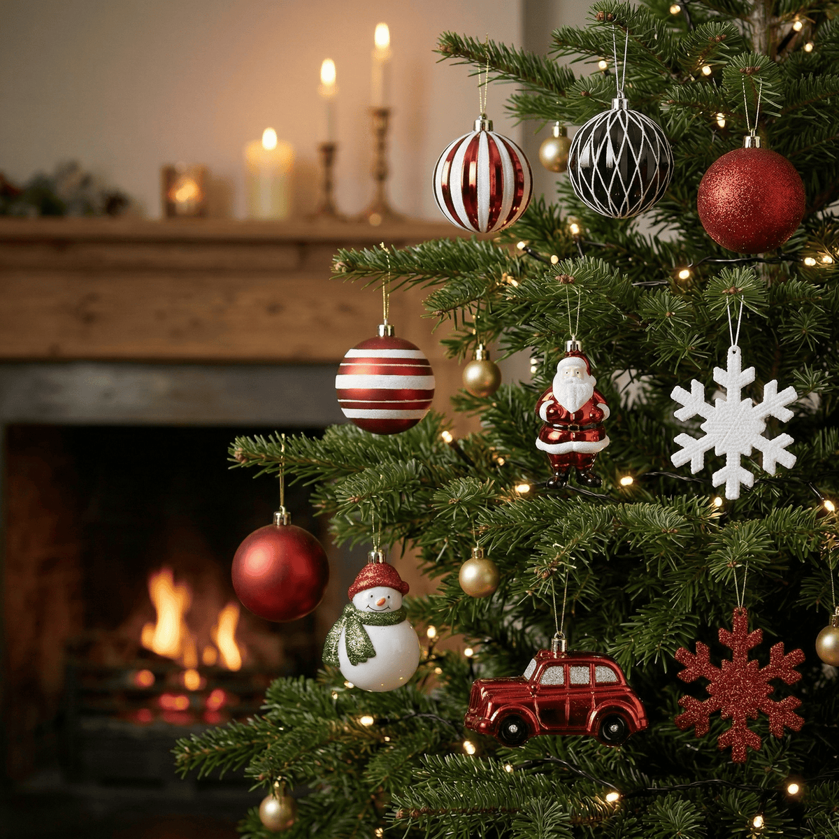Christbaumschmuck-Set Nostalgie-Mix Rot/Weiß 25-tlg. (8 cm)