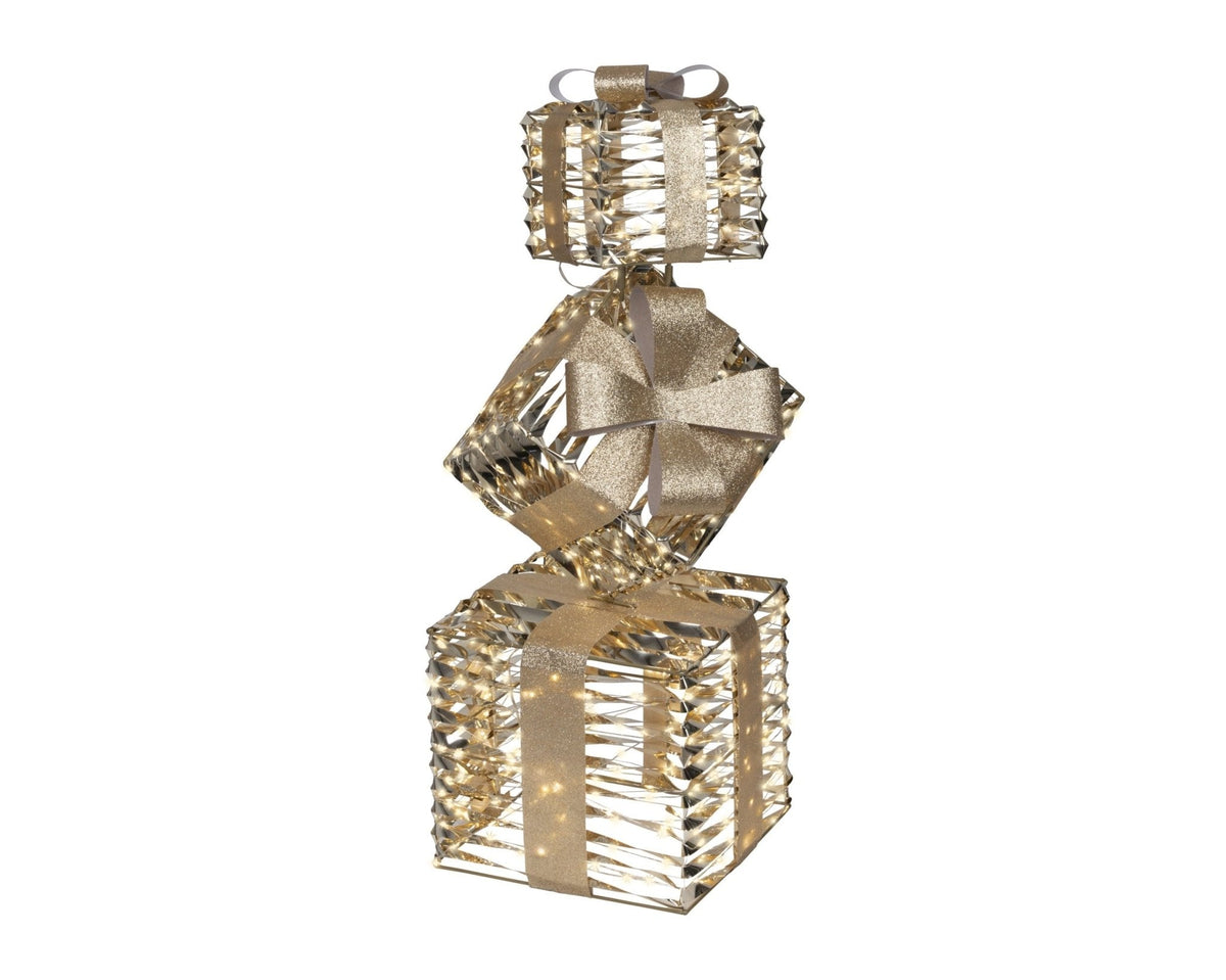 Deko-Geschenketurm mit LED in Gold (73 x 25 x 25 cm) Indoor/Outdoor
