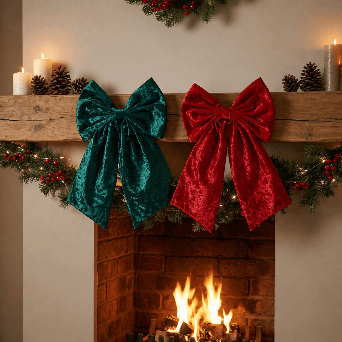 Dekoschleife „Festive Glam“ 2er-Set Rot und Grün (45 x 36 x 6 cm)
