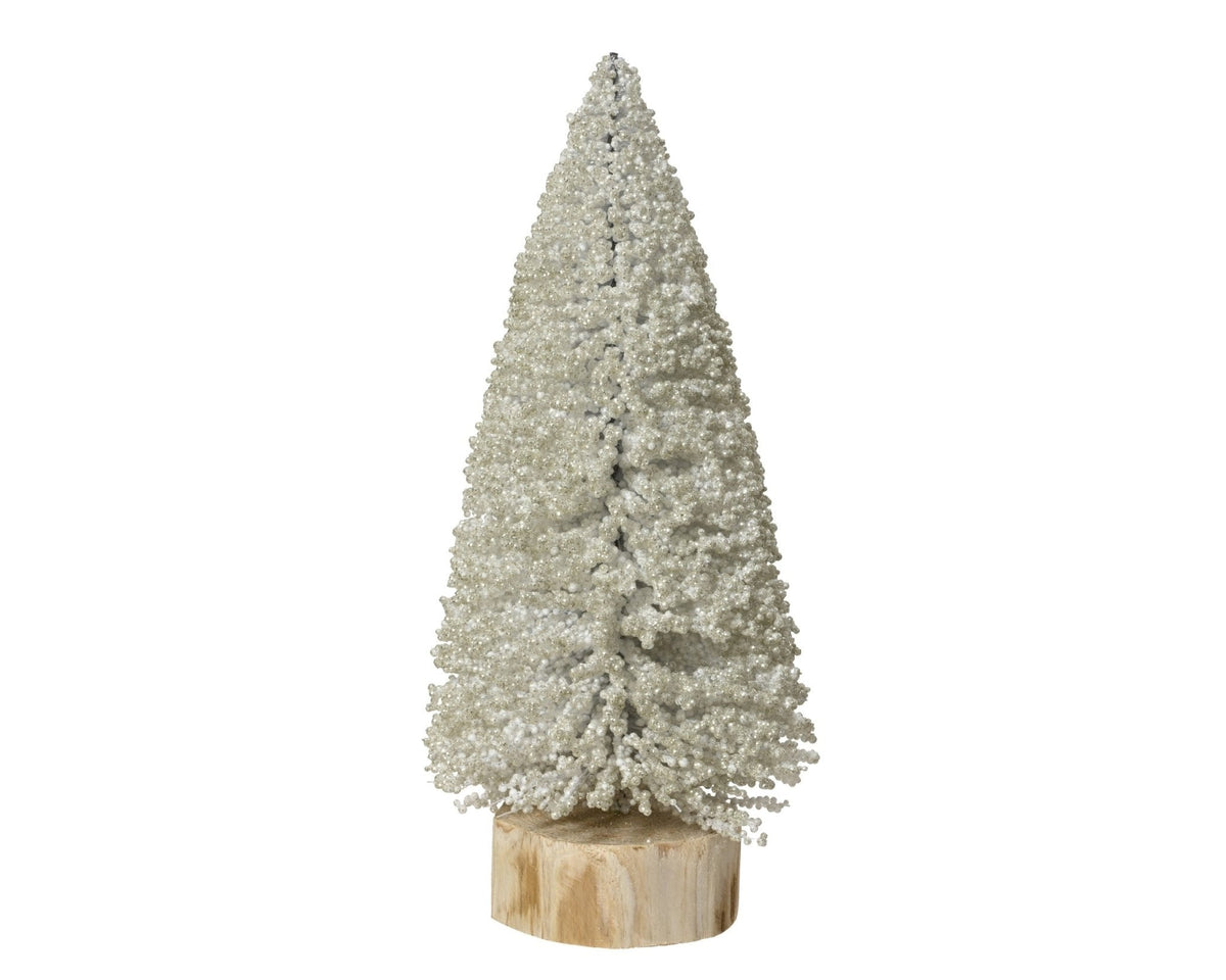 Mini-Weihnachtsbäume Pearls - Sparset, 24 cm und 32 cm, weiß mit Holzsockel