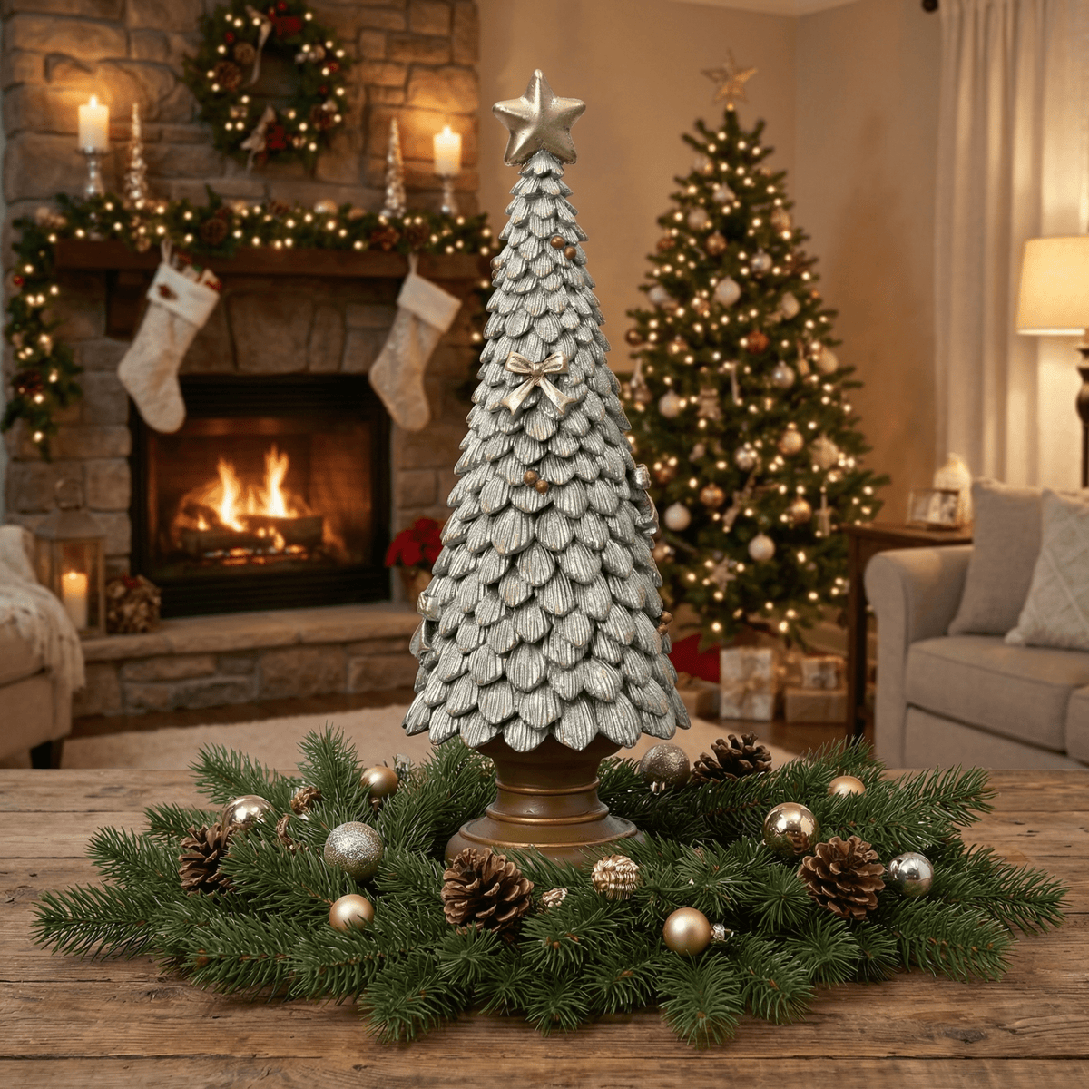 Deko-Weihnachtsbaum Silber groß (36 x 12 x 12 cm)