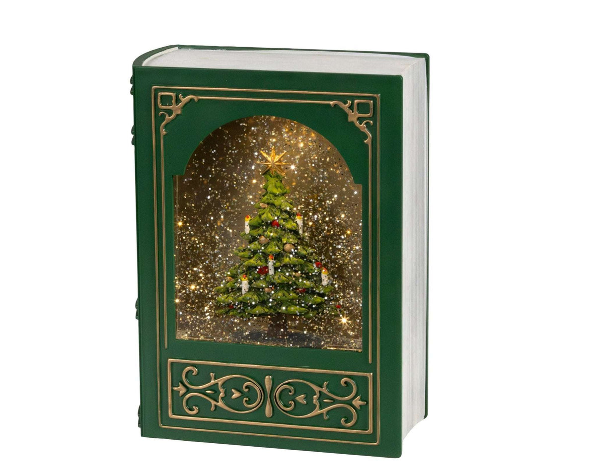 LED-Weihnachts-Dekobuch mit zauberhaft glitzerndem Schneeeffekt und Musik (23,5 x 17 x 7 cm)