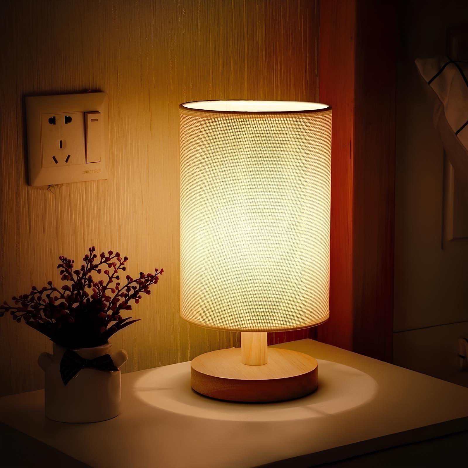 Organische Tischlampe aus Holz und Stoff mit Fernbedienung