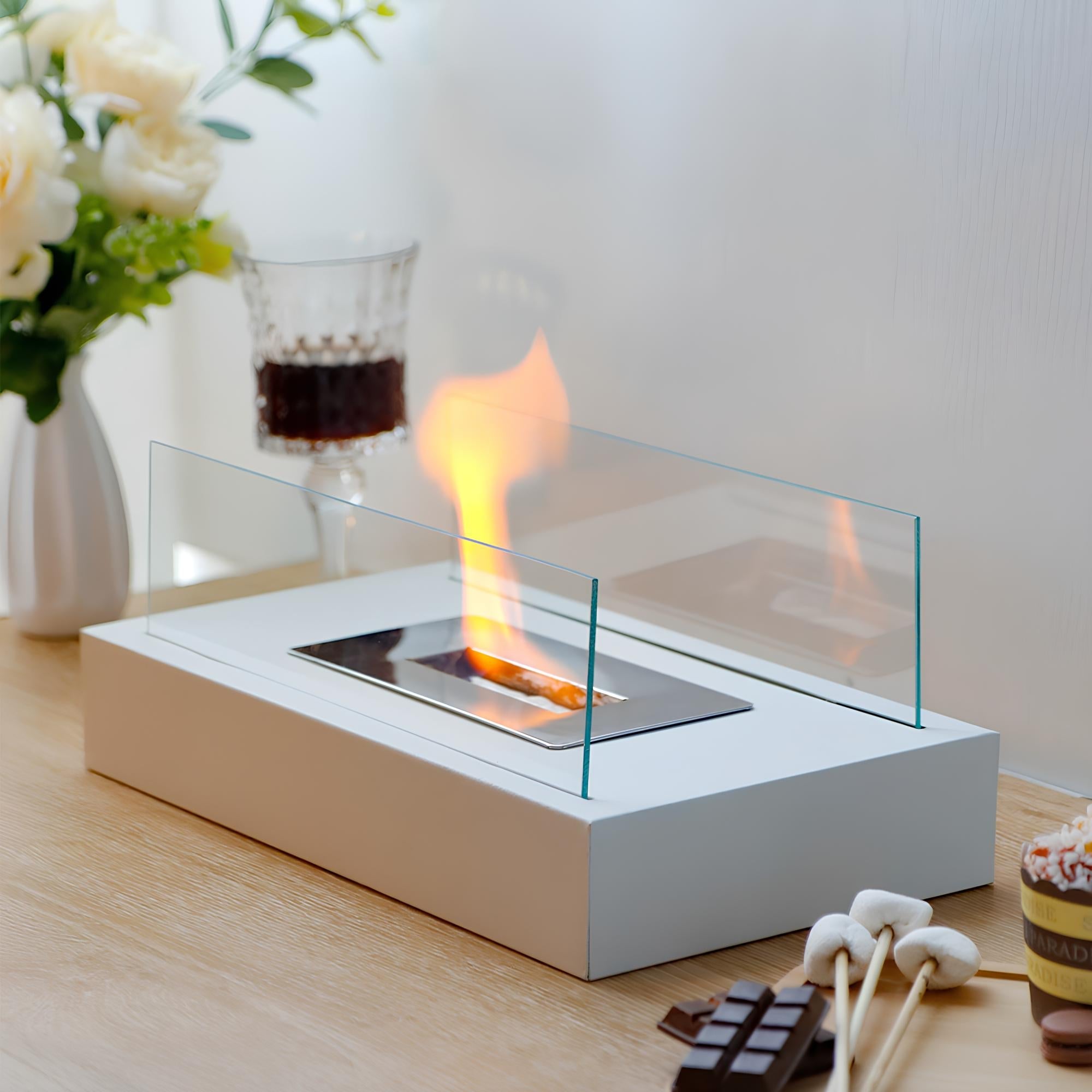 Everlasting Flame™ Tischkamin mit Glasabdeckung in Schwarz oder Weiß