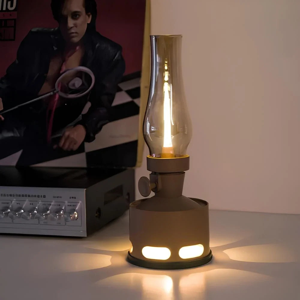 LED Vintage Laterne mit USB-Ladefunktion und Puster-Aus