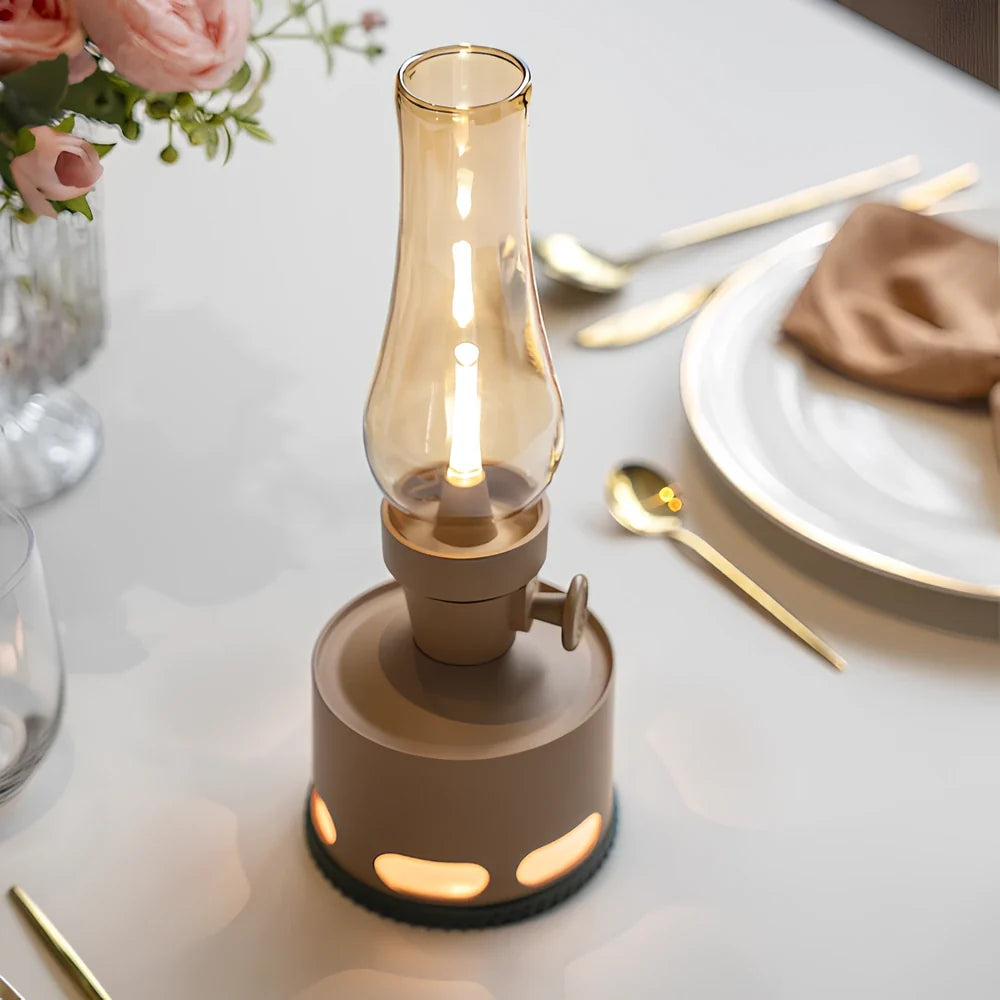 LED Vintage Laterne mit USB-Ladefunktion und Puster-Aus