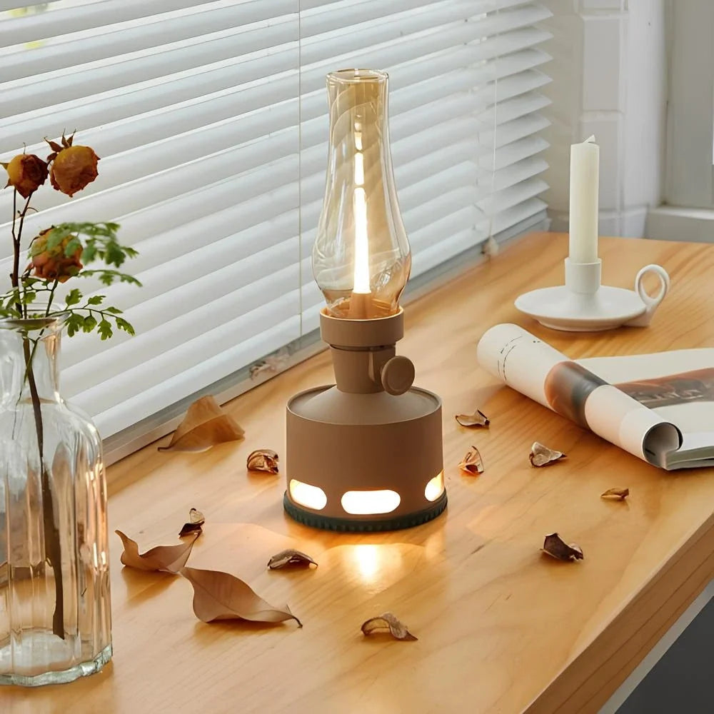 LED Vintage Laterne mit USB-Ladefunktion und Puster-Aus