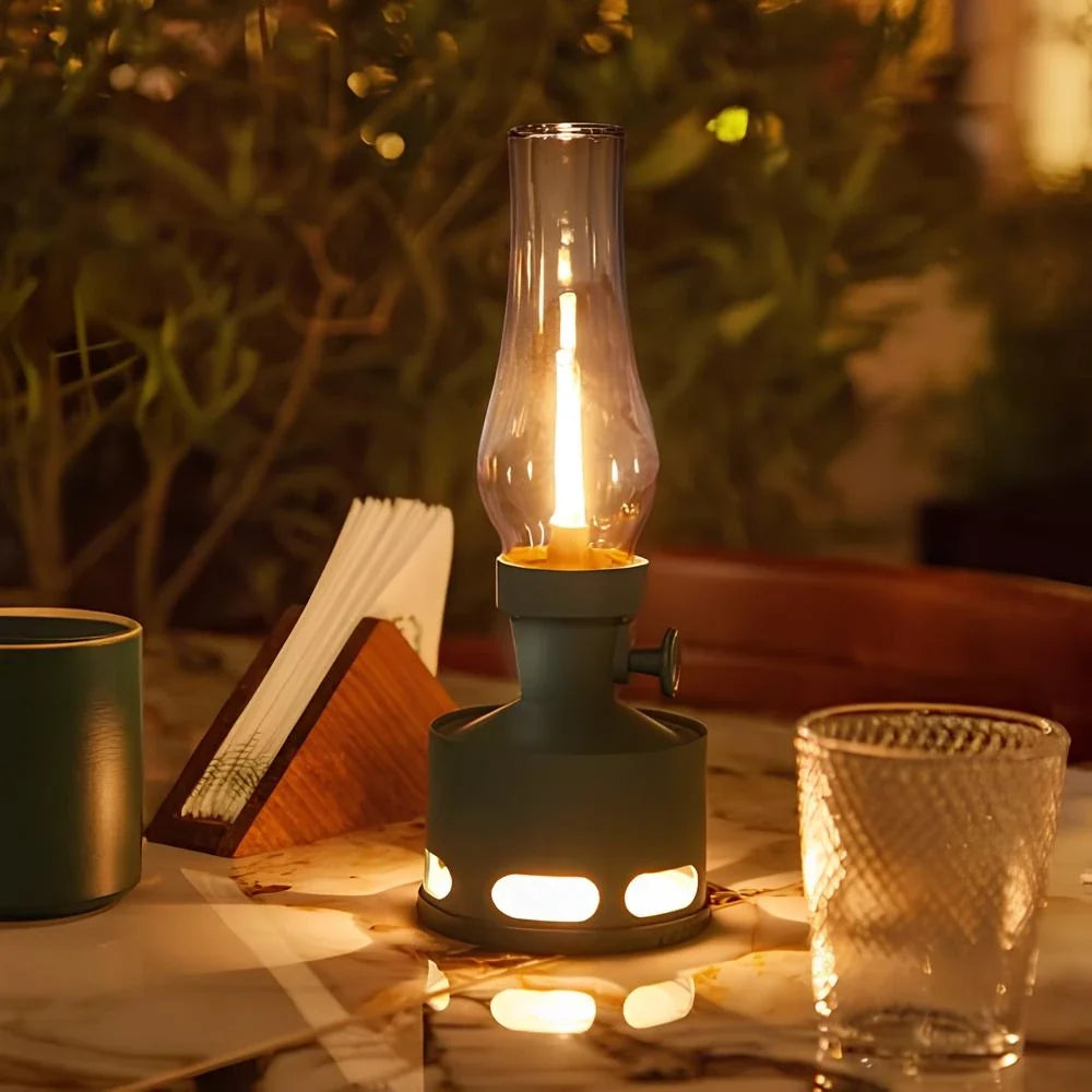 LED Vintage Laterne mit USB-Ladefunktion und Puster-Aus