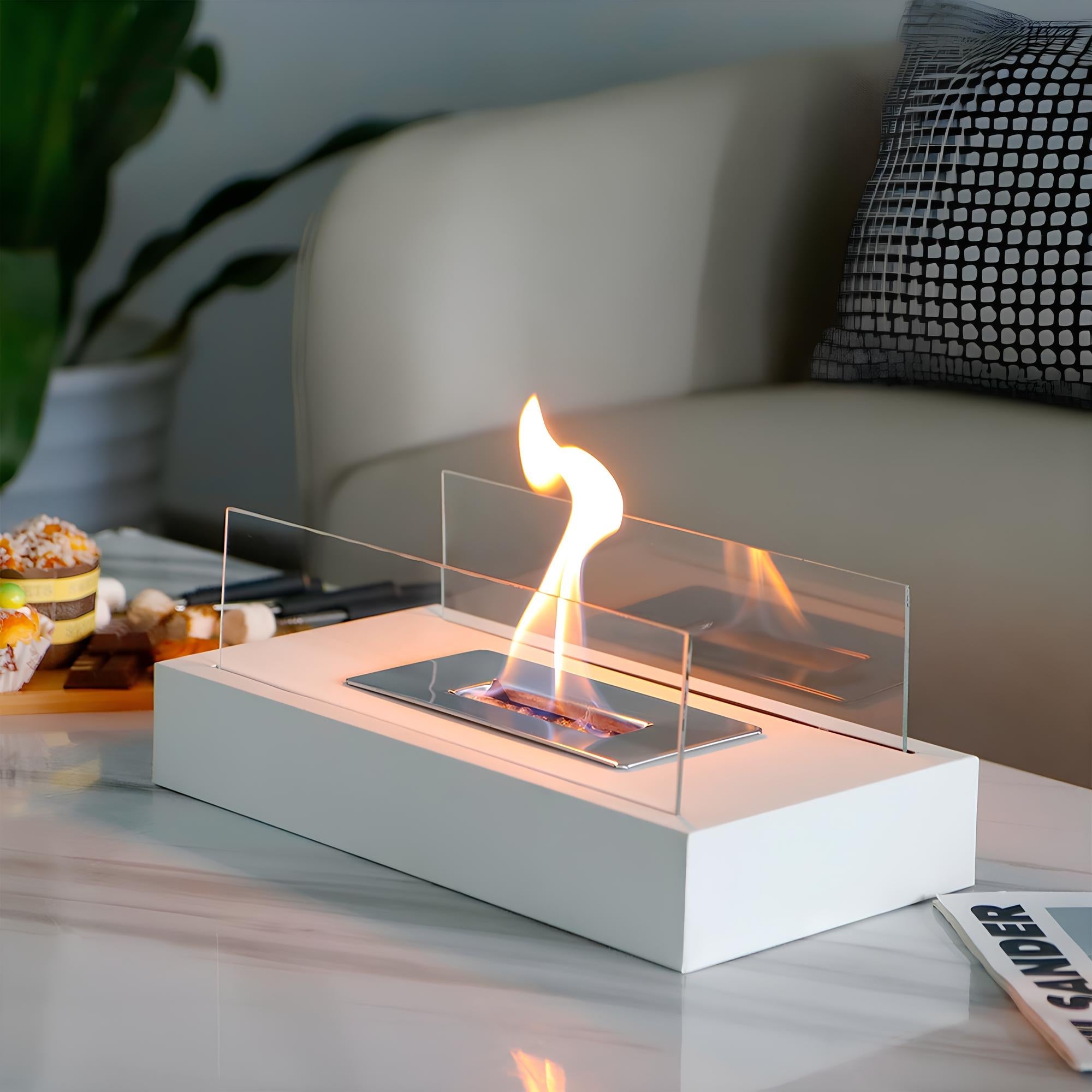 Everlasting Flame™ Tischkamin mit Glasabdeckung in Schwarz oder Weiß